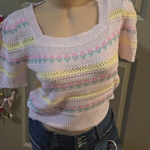 Chic Pastel Knit Sweater with Stripes